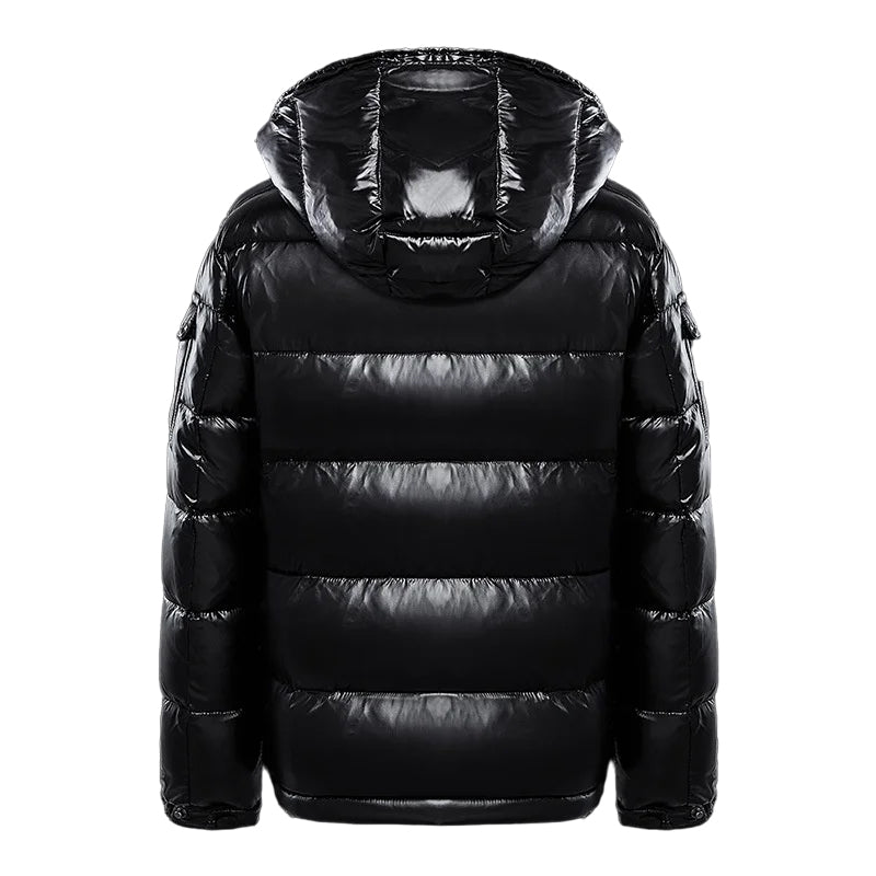 Men's glossy quilted hooded puffer jacket