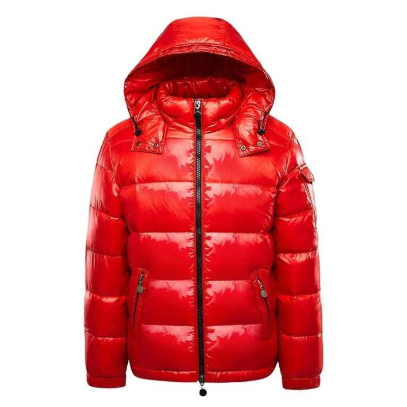 Men's glossy quilted hooded puffer jacket