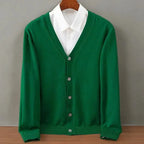 Men's V-neck knit cardigan with long sleeves and buttons
