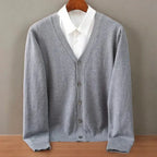 Men's V-neck knit cardigan with long sleeves and buttons