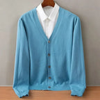 Men's V-neck knit cardigan with long sleeves and buttons