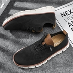 Men's knit sneakers with lace-up front and segmented white sole