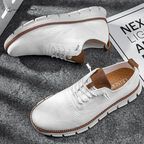Men's knit sneakers with lace-up front and segmented white sole