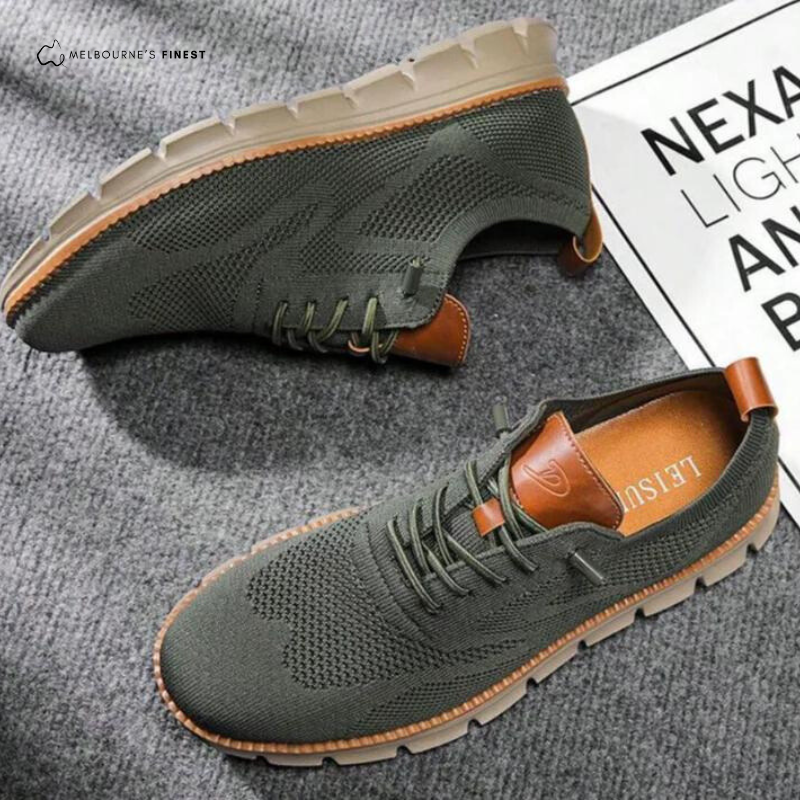 Men's knit sneakers with lace-up front and segmented white sole