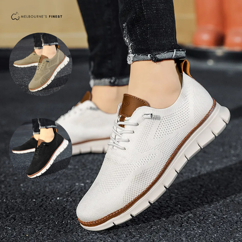 Men's knit sneakers with lace-up front and segmented white sole