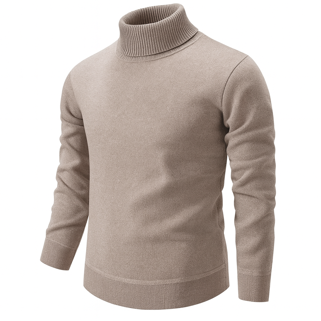 Men's ribbed turtleneck sweater with long sleeves and ribbed trims
