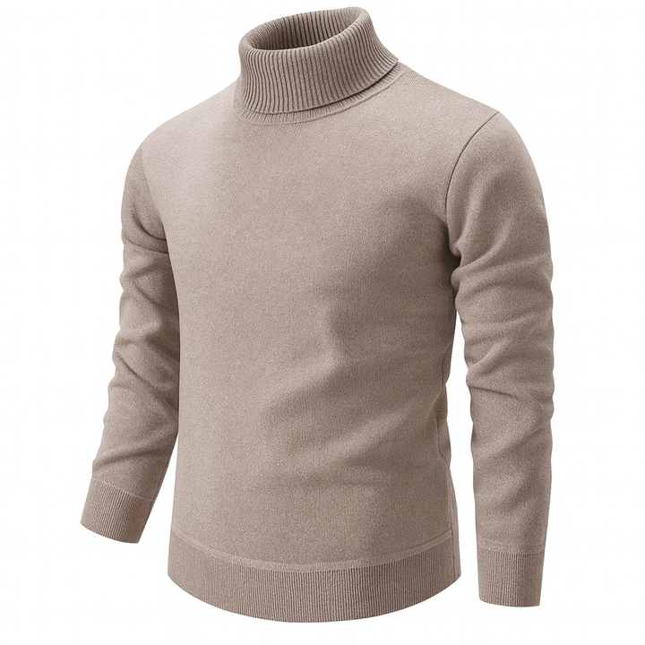 Men's ribbed turtleneck sweater with long sleeves and ribbed trims