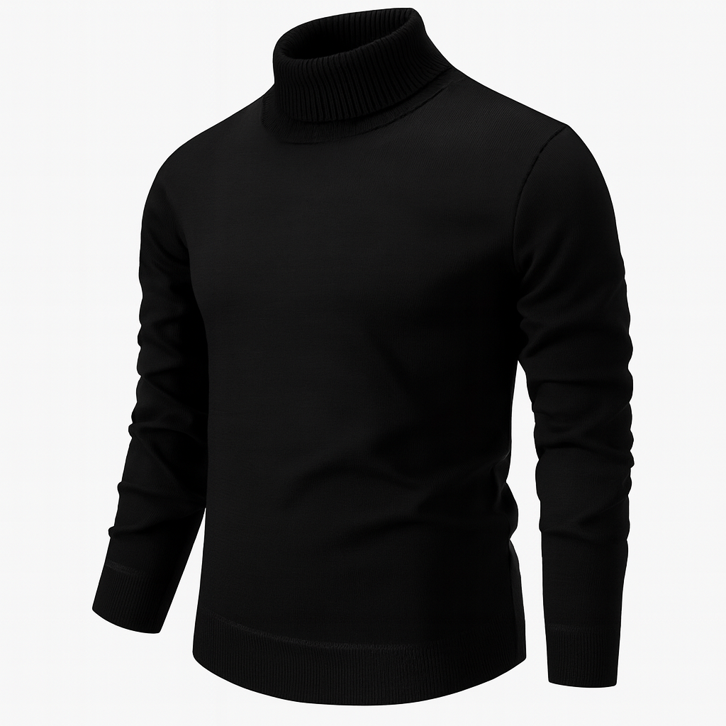 Men's ribbed turtleneck sweater with long sleeves and ribbed trims