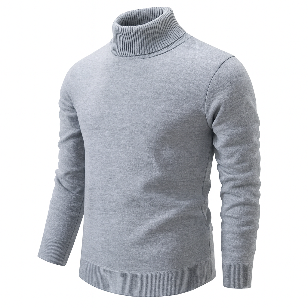 Men's ribbed turtleneck sweater with long sleeves and ribbed trims