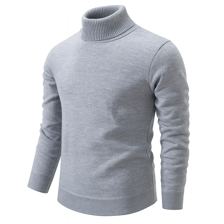 Men's ribbed turtleneck sweater with long sleeves and ribbed trims