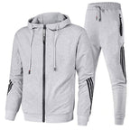 Men's hooded tracksuit set with zip jacket, tapered joggers and striped sleeve and leg details