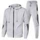 Men's hooded tracksuit set with zip jacket, tapered joggers and striped sleeve and leg details