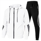 Men's hooded tracksuit set with zip jacket, tapered joggers and striped sleeve and leg details