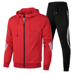 Men's hooded tracksuit set with zip jacket, tapered joggers and striped sleeve and leg details