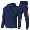 Men's hooded tracksuit set with zip jacket, tapered joggers and striped sleeve and leg details