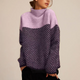 Women's chevron turtleneck sweater with contrasting patterned sleeves