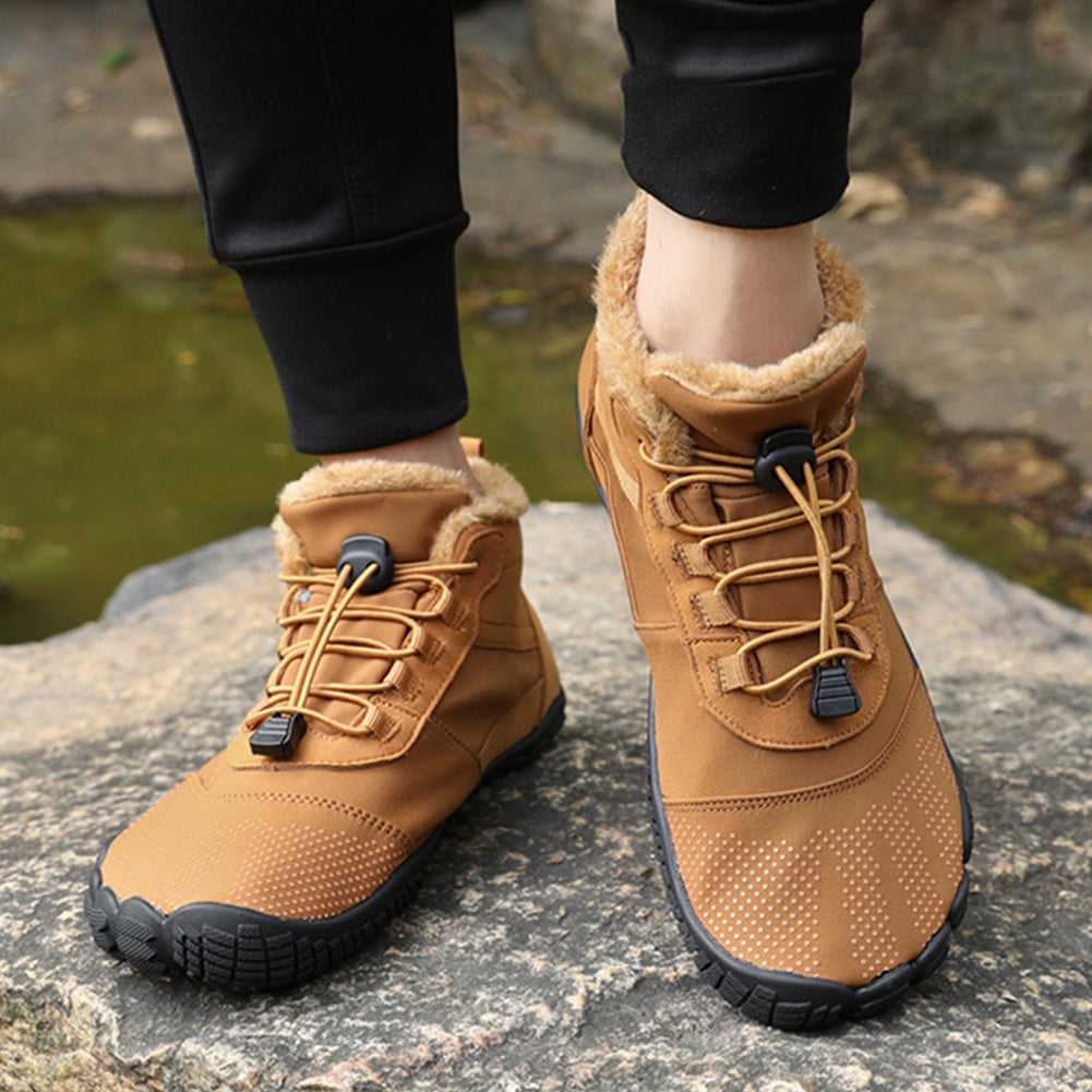 Winter barefoot ankle shoes with fur-look collar and textured tread
