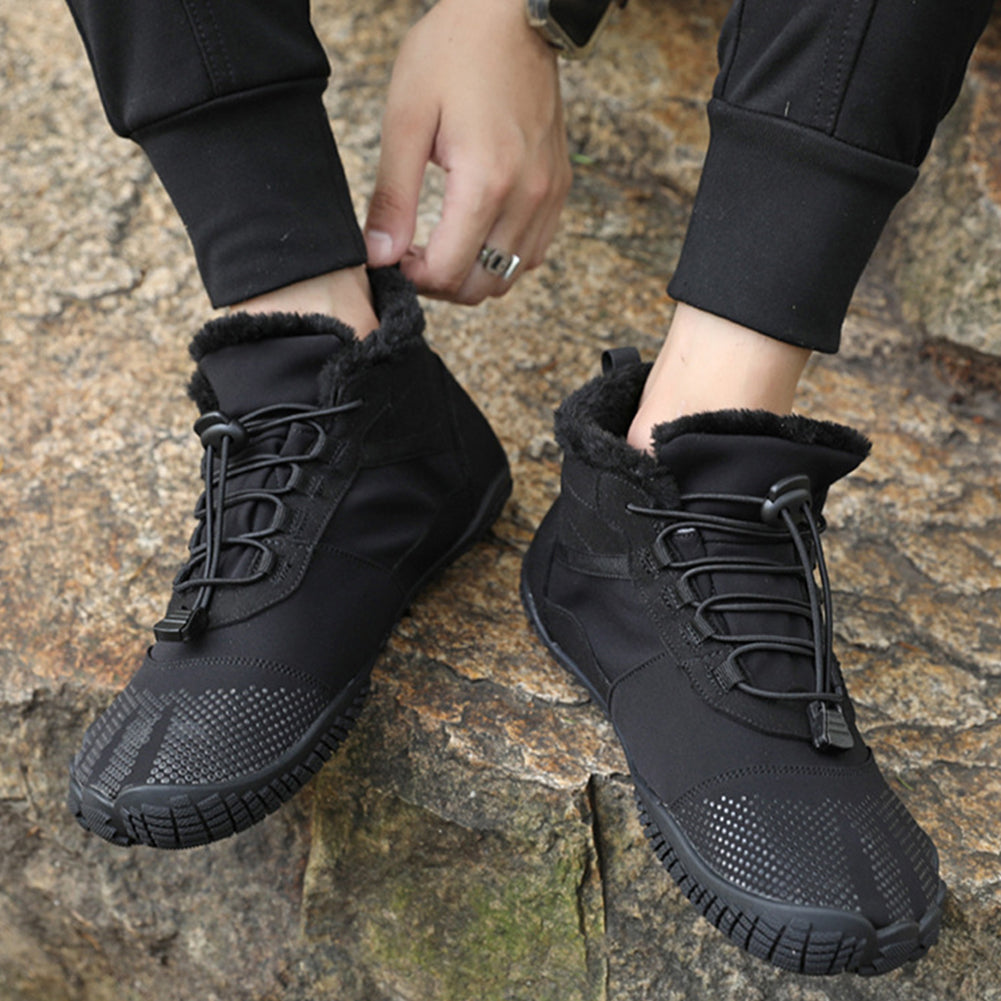 Winter barefoot ankle shoes with fur-look collar and textured tread