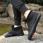 Winter barefoot ankle shoes with fur-look collar and textured tread