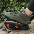Winter barefoot ankle shoes with fur-look collar and textured tread