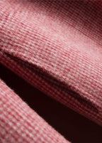 Women's checked long coat with notched lapels, long sleeves, buttons and front pockets