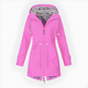 Women's long hooded rain jacket with front zippers