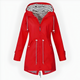 Women's long hooded rain jacket with front zippers