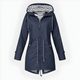 Women's long hooded rain jacket with front zippers