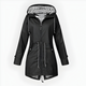 Women's long hooded rain jacket with front zippers