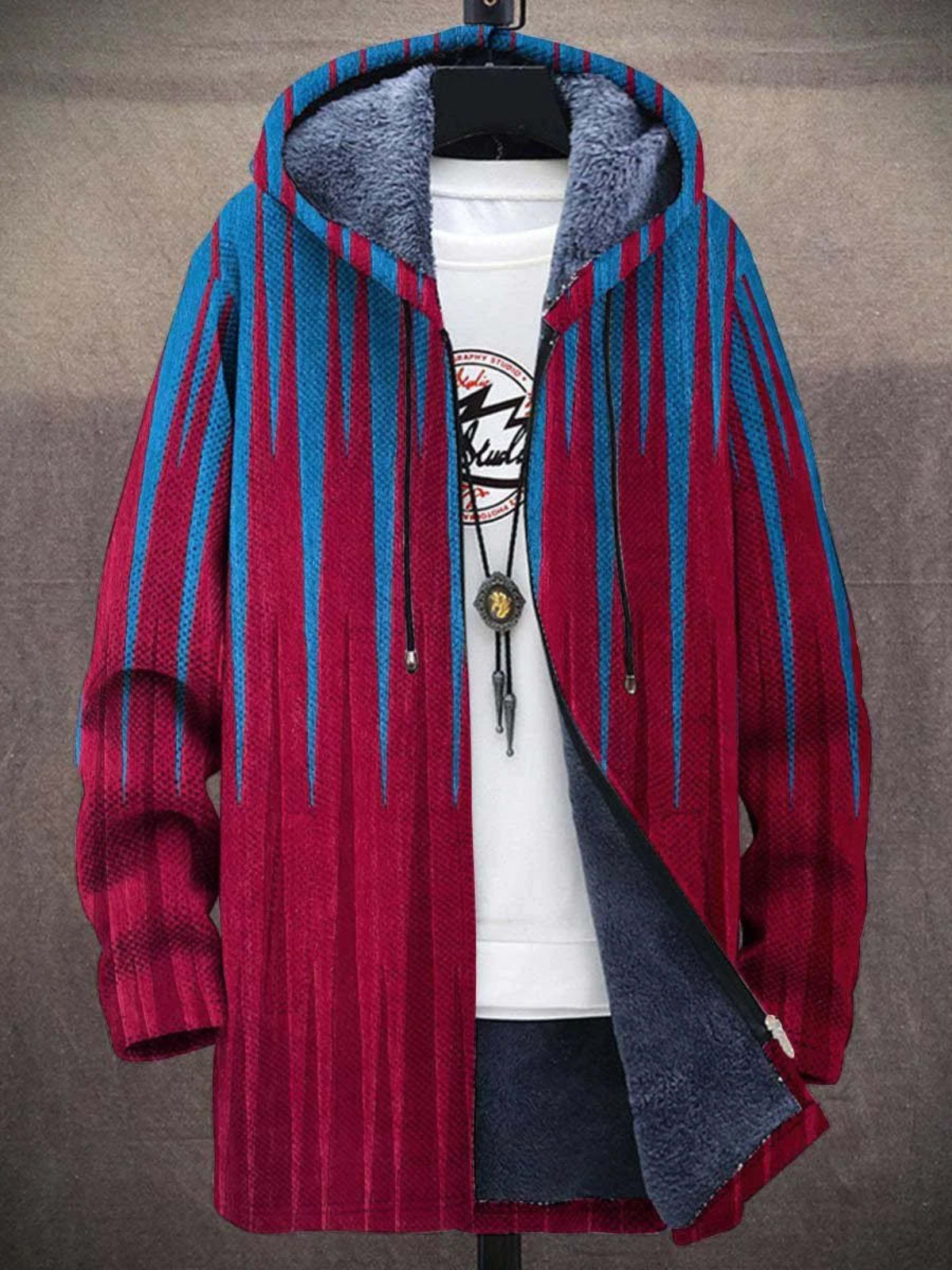 Women's multicolor abstract cat print hooded cardigan with zip front