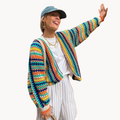 Women's multicoloured striped knitted cardigan with open front and long sleeves