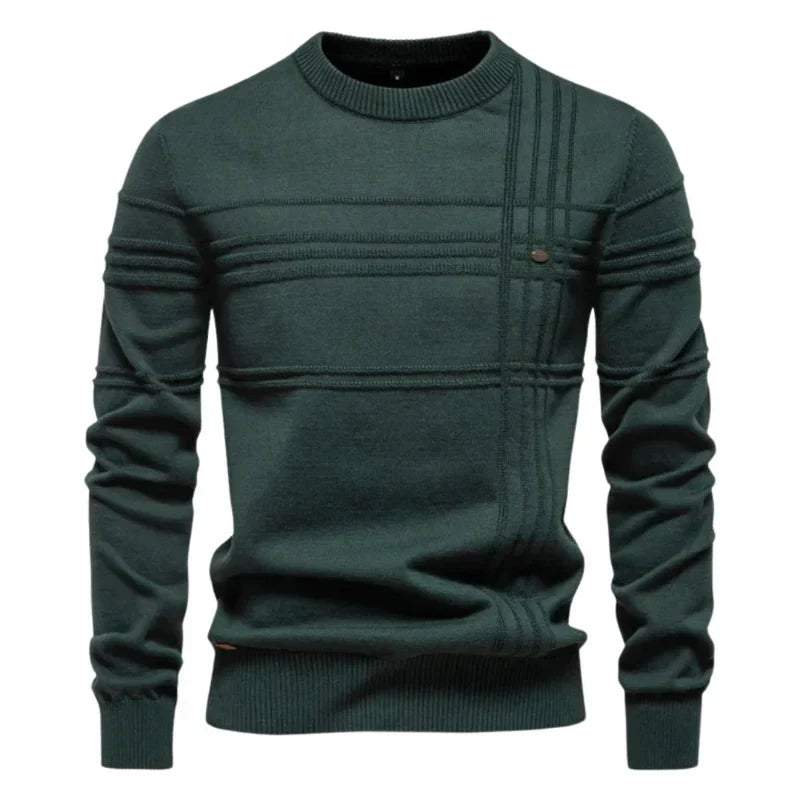 Men's textured panel crew neck knit jumper with long sleeves