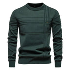 Men's textured panel crew neck knit jumper with long sleeves