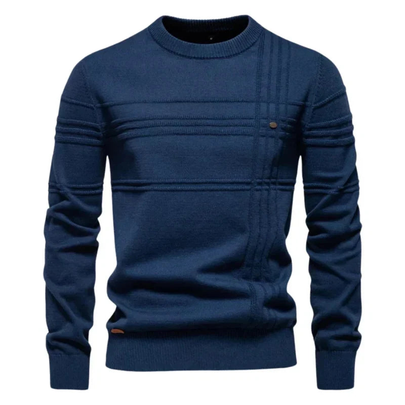 Men's textured panel crew neck knit jumper with long sleeves