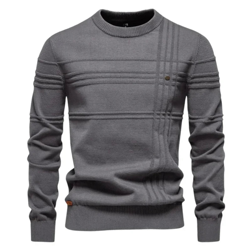 Men's textured panel crew neck knit jumper with long sleeves