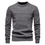 Men's textured panel crew neck knit jumper with long sleeves