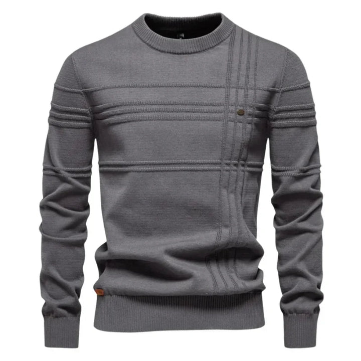 Men's textured panel crew neck knit jumper with long sleeves