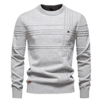 Men's textured panel crew neck knit jumper with long sleeves