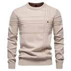 Men's textured panel crew neck knit jumper with long sleeves
