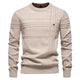 Men's textured panel crew neck knit jumper with long sleeves