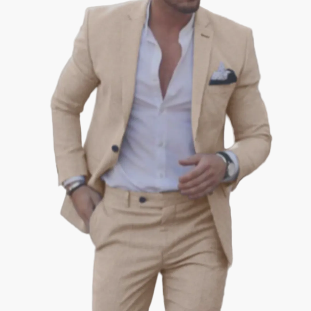 Men's slim fit suit set with notched-lapel blazer and tapered trousers