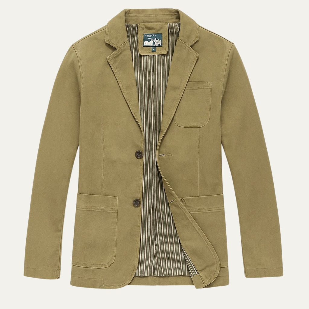 Men's blazer-style jacket with lapel collar and patch pockets