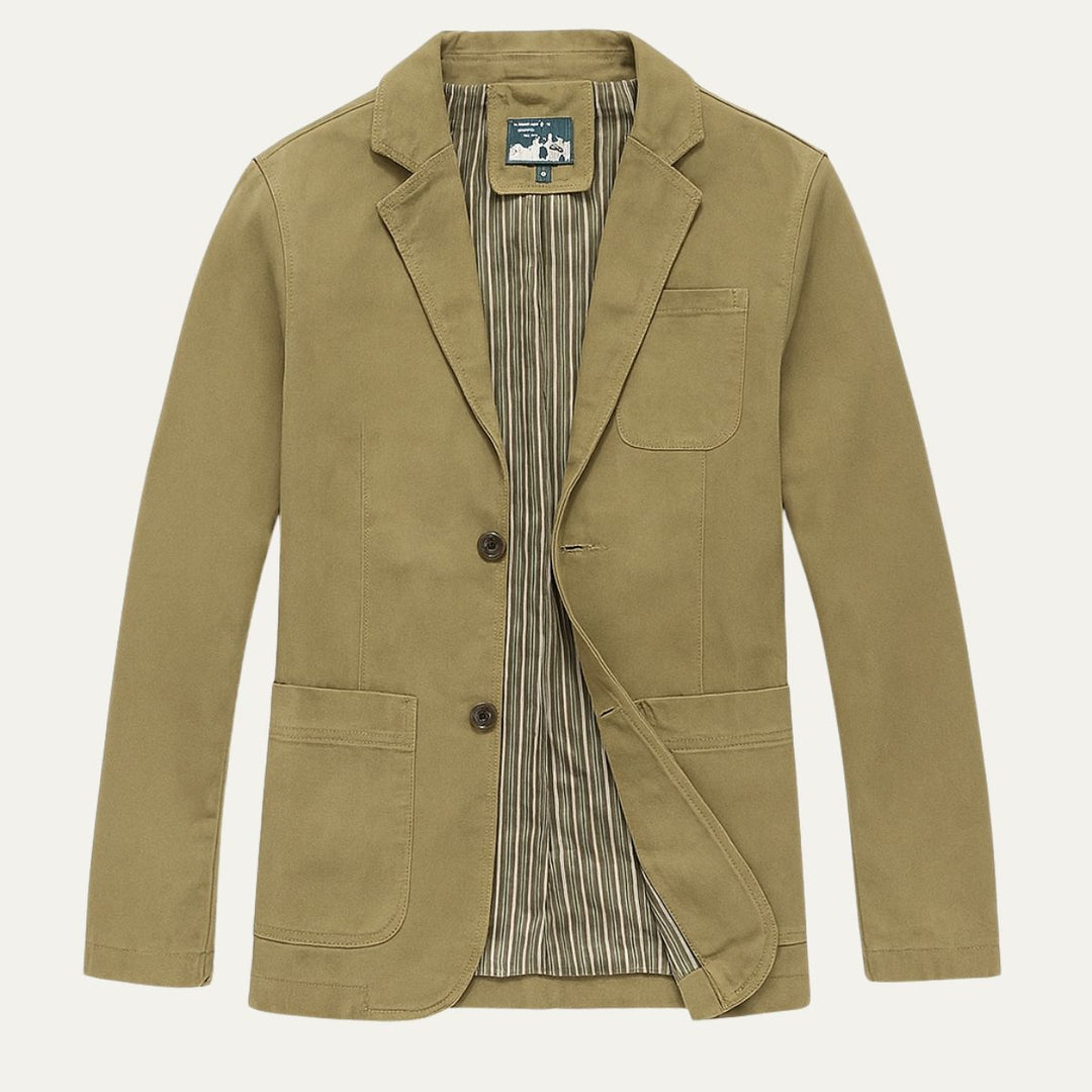 Men's blazer-style jacket with lapel collar and patch pockets