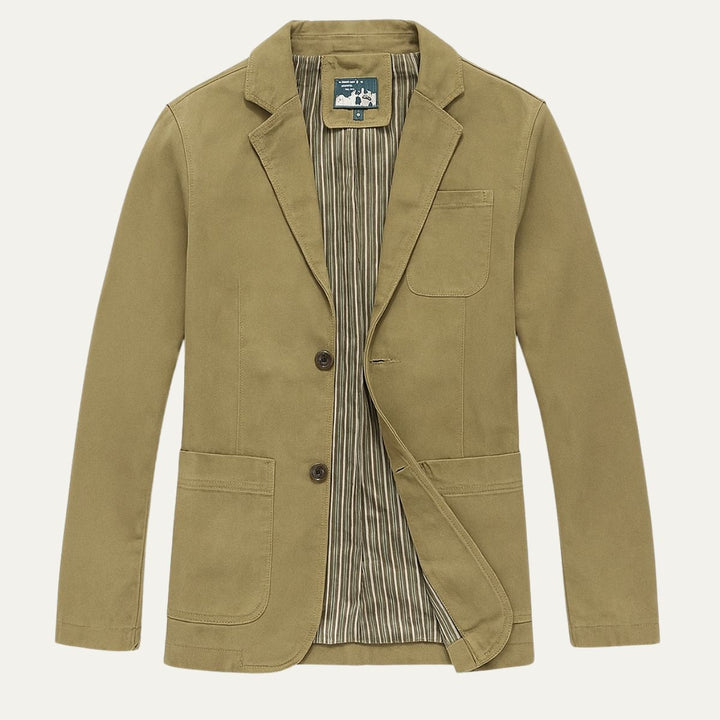 Men's blazer-style jacket with lapel collar and patch pockets