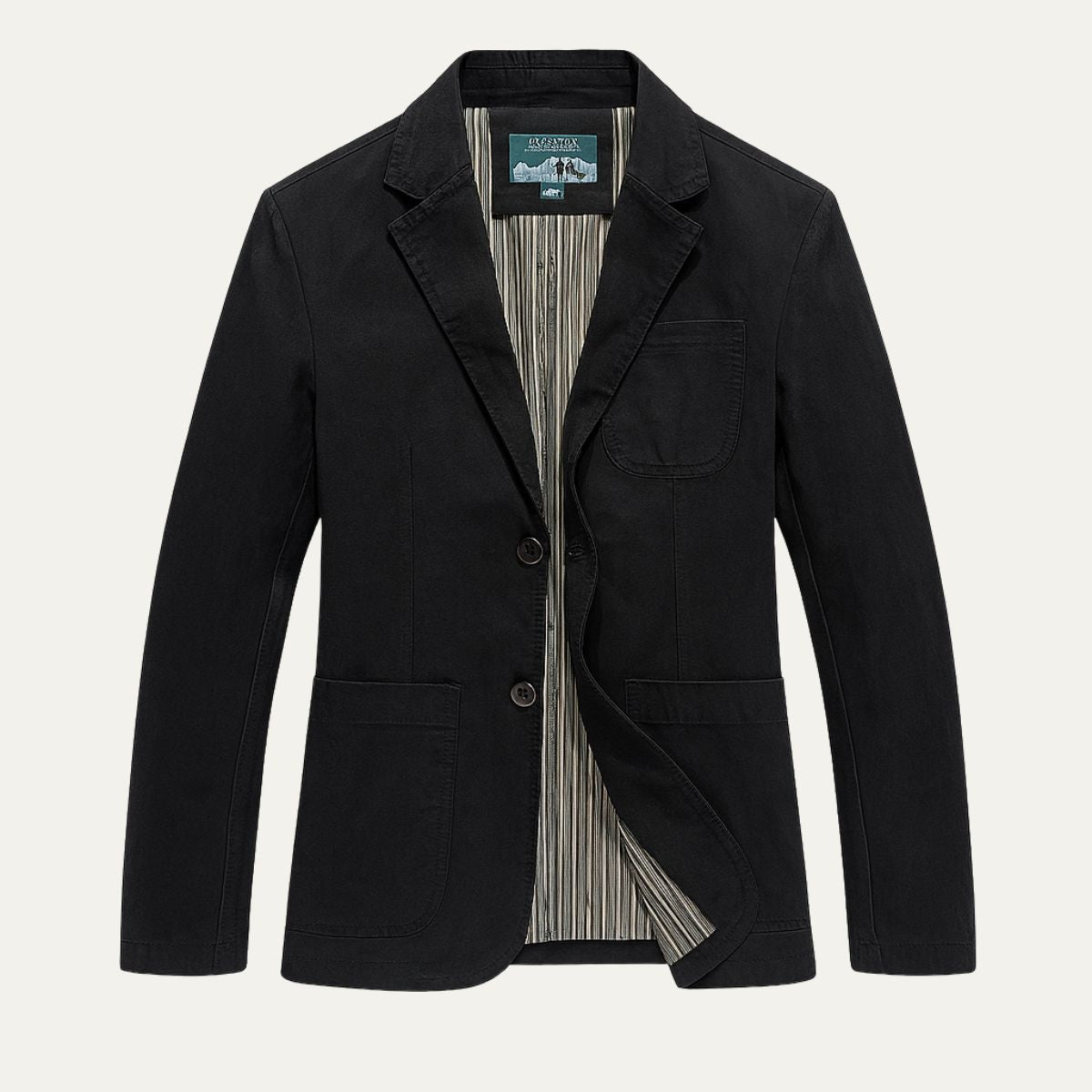 Men's blazer-style jacket with lapel collar and patch pockets