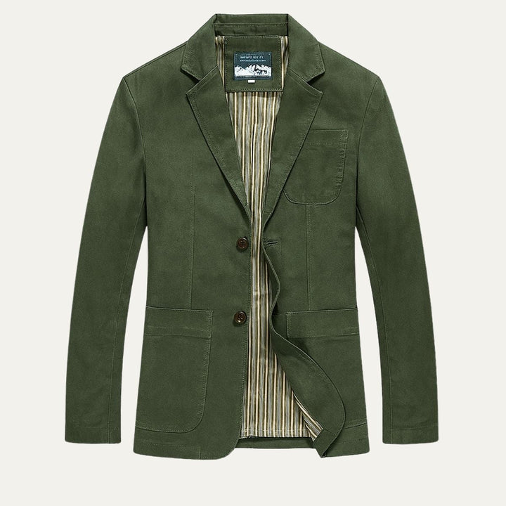 Men's blazer-style jacket with lapel collar and patch pockets