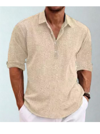 Men's textured shirt with spread collar and rolled sleeves