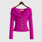 Women's ribbed button cardigan with wide collar and long sleeves