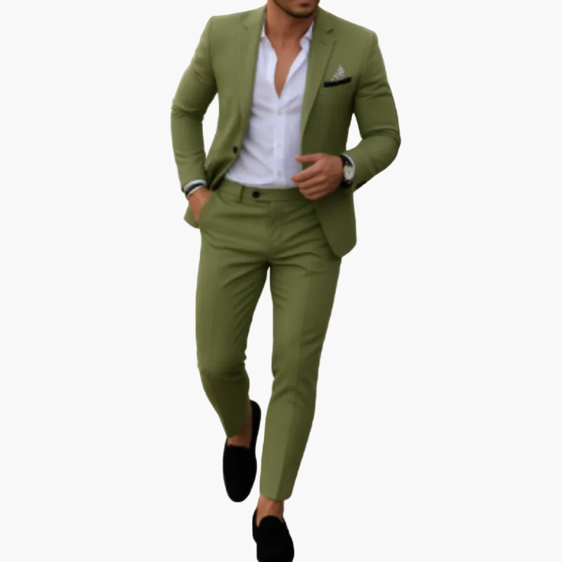Men's slim fit suit set with notched-lapel blazer and tapered trousers