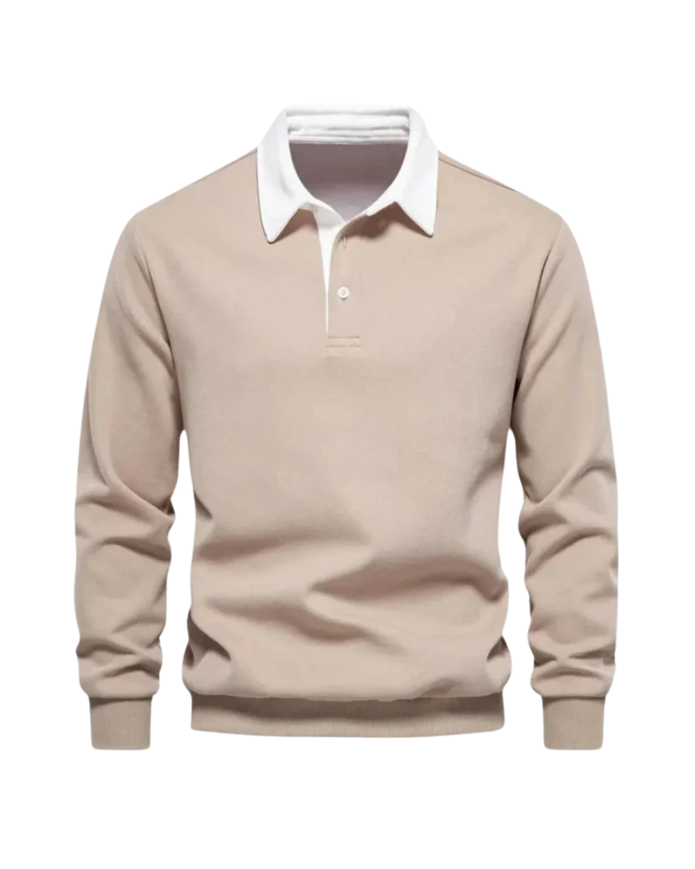 Men's polo sweater with contrast collar and long sleeves